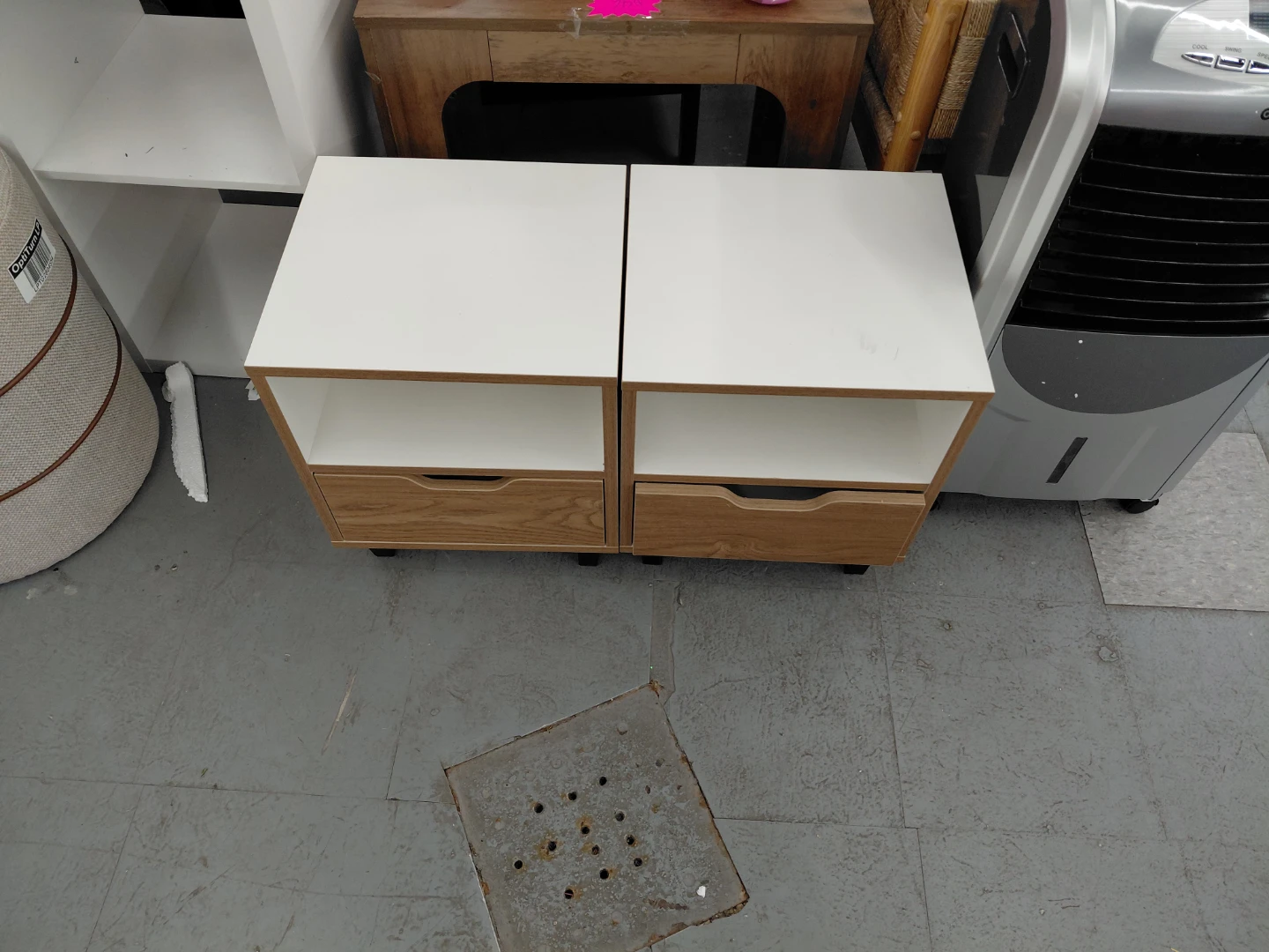 White & Wood Nightstand with Drawer