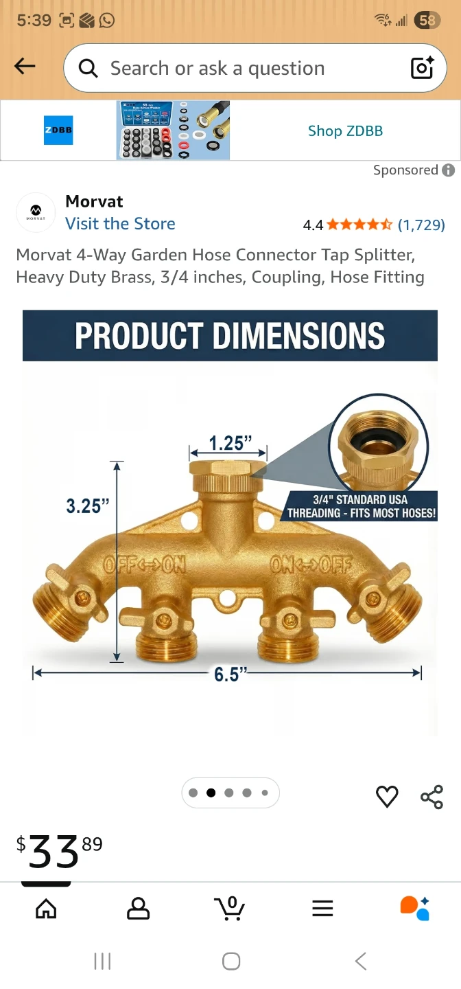 Morvat 4-Way Brass Garden Hose Connector Tap Splitter - photo 4