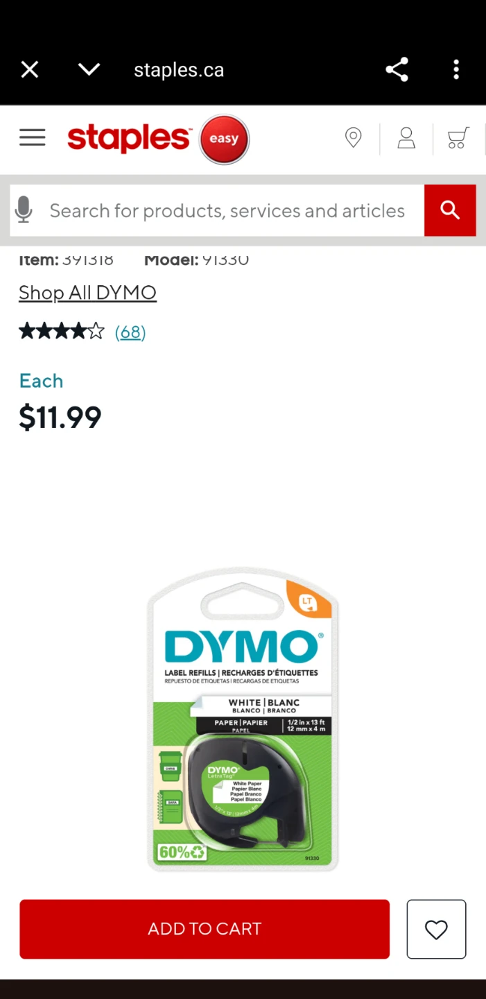 DYMO White Paper Label Tape Refills 1/2" x 13 ft - photo 3
