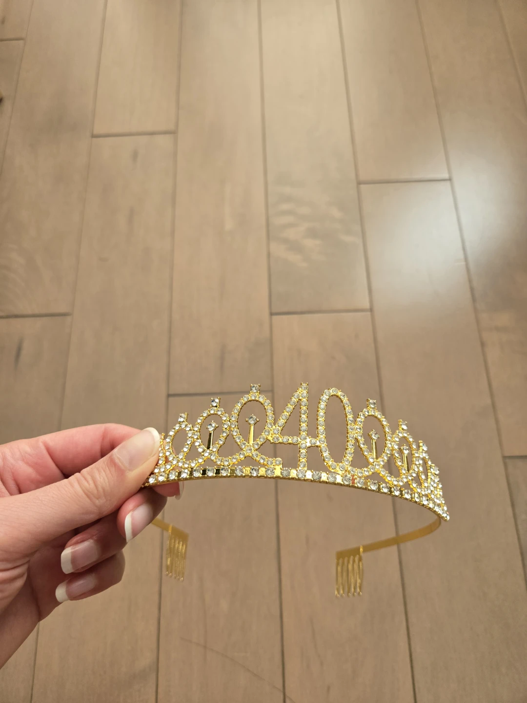 Gold color "40" Tiara with Rhinestones