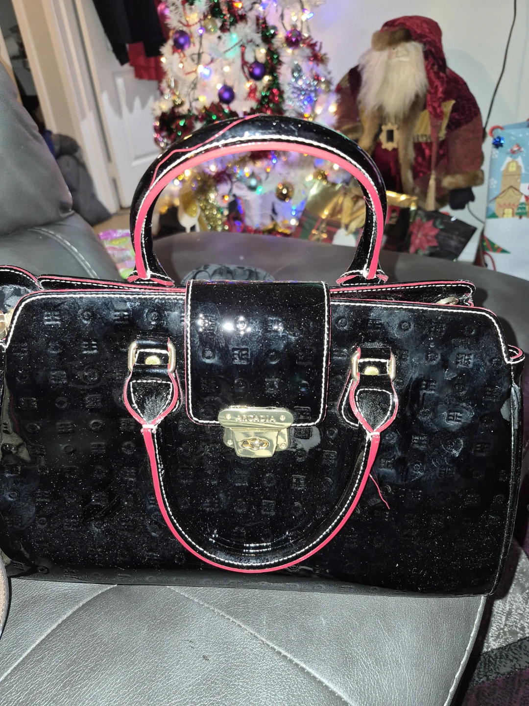 Arcadia Black Patent Leather Handbag