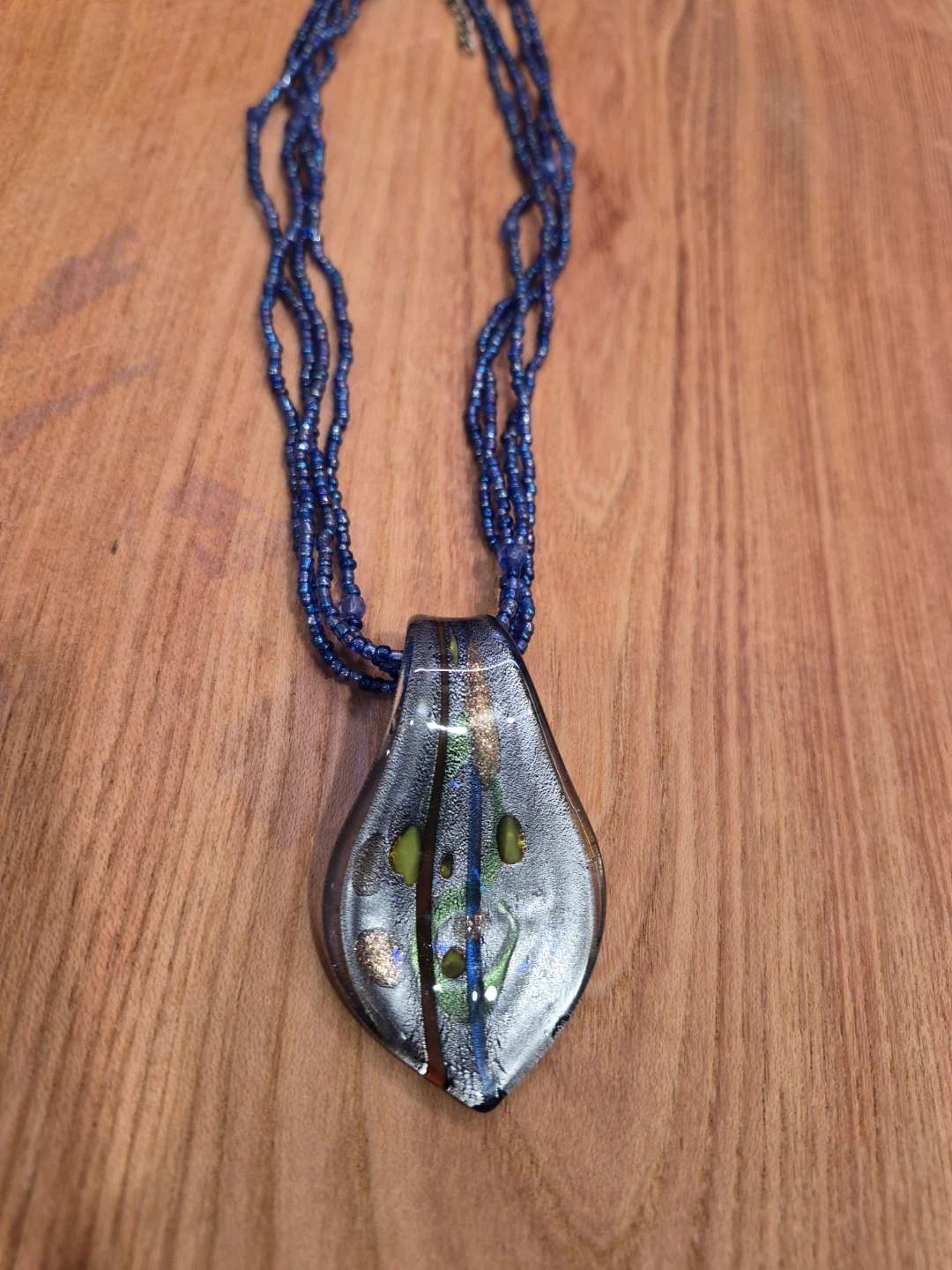 Beautiful 1 1/2" Glass Pentant with Seed Beads Strands Necklace
