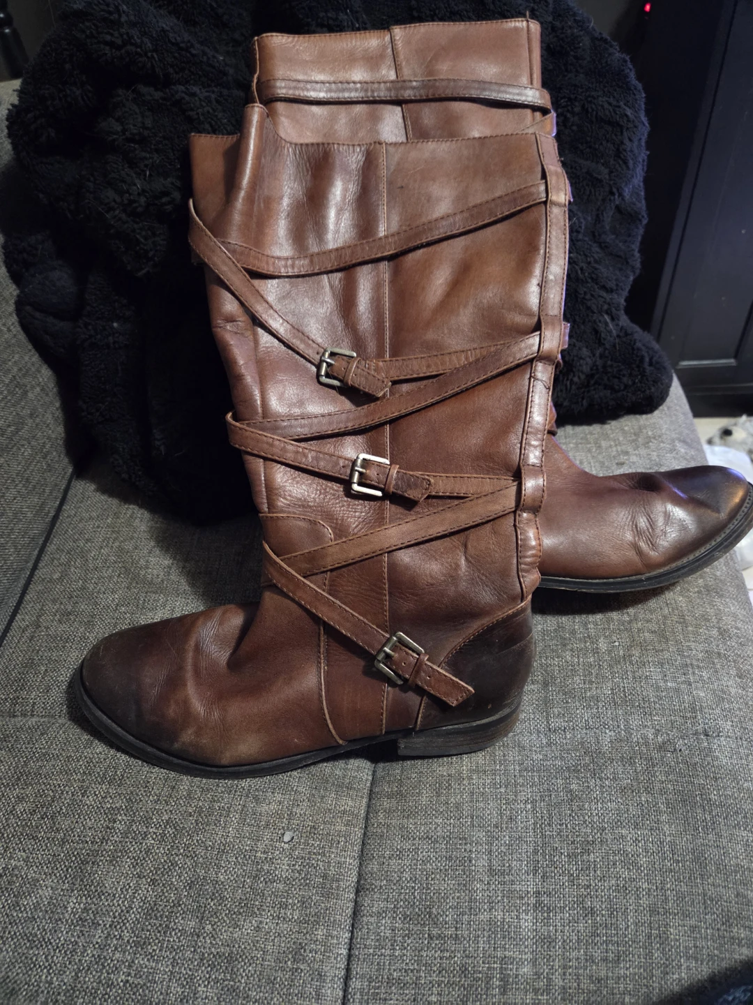 Arturo Chiang Brown Leather Buckle Straps Tall Boots Size 8.5