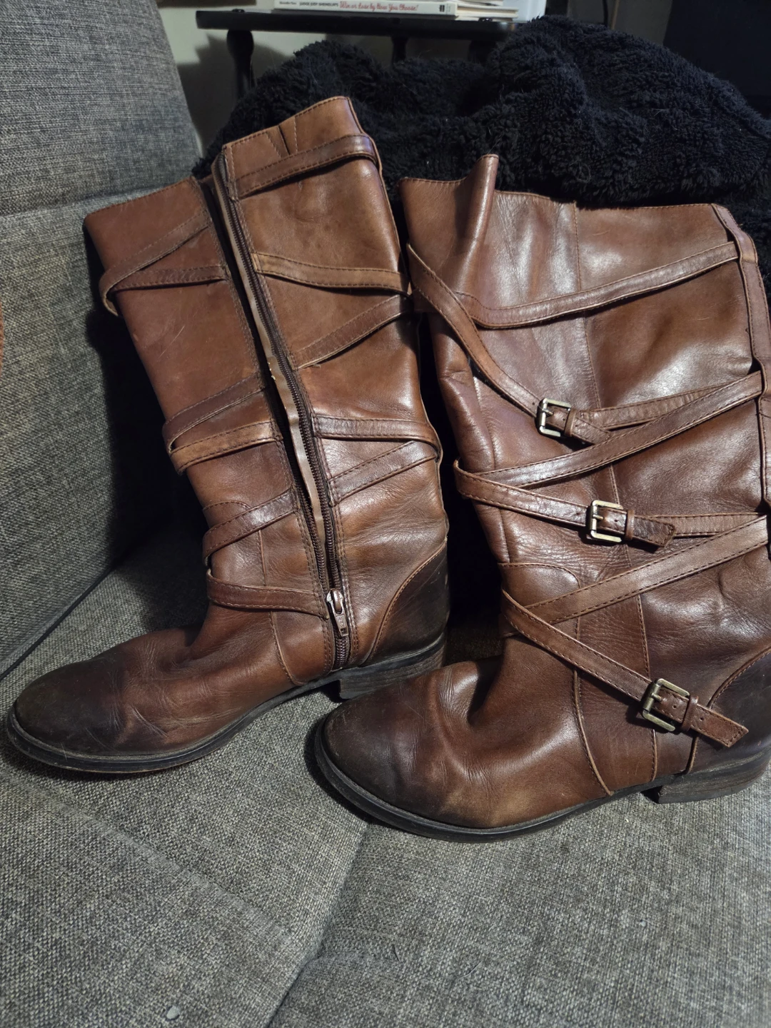 Arturo Chiang Brown Leather Buckle Straps Tall Boots Size 8.5 - photo 3