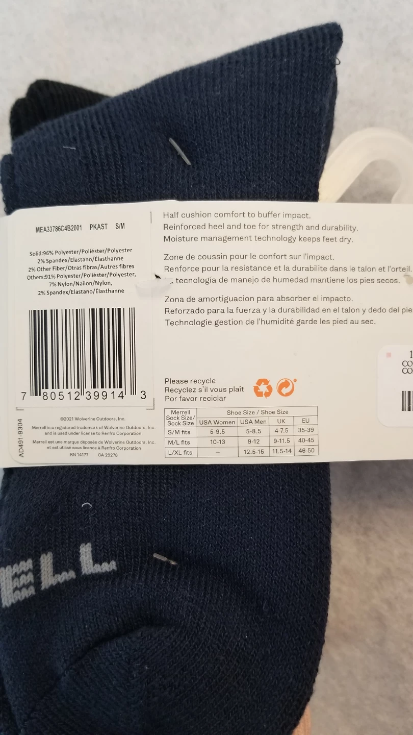 2 PAIRS MERRELL CUSHIONED HIKING SOCK-S/M - photo 3