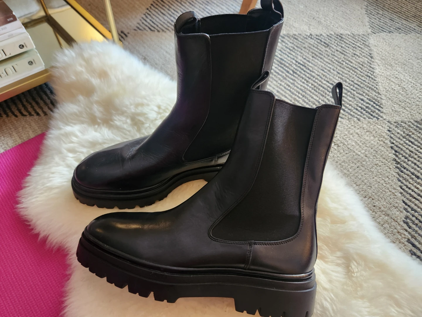 Zara Black Leather Ankle Boots, Size 10 - photo 2