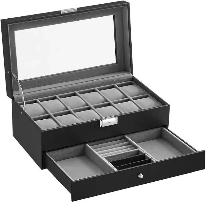 SONGMICS 12 Watch Display Case with Drawer