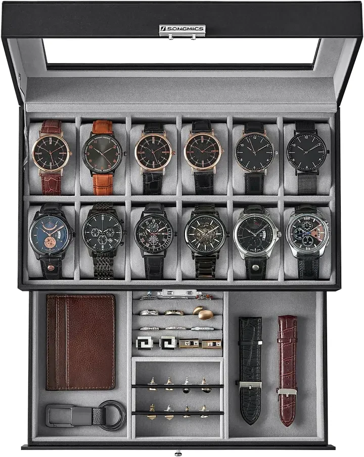 SONGMICS 12 Watch Display Case with Drawer - photo 2