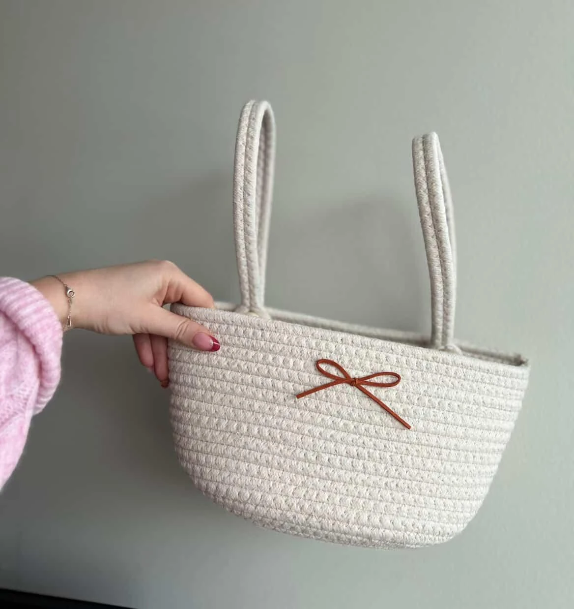 Woven Rope Storage Crib Basket with Bow Accent - photo 2