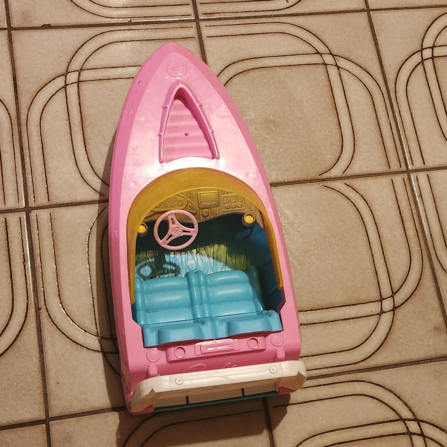 Pink Toy Boat with Steering Wheel and Seats