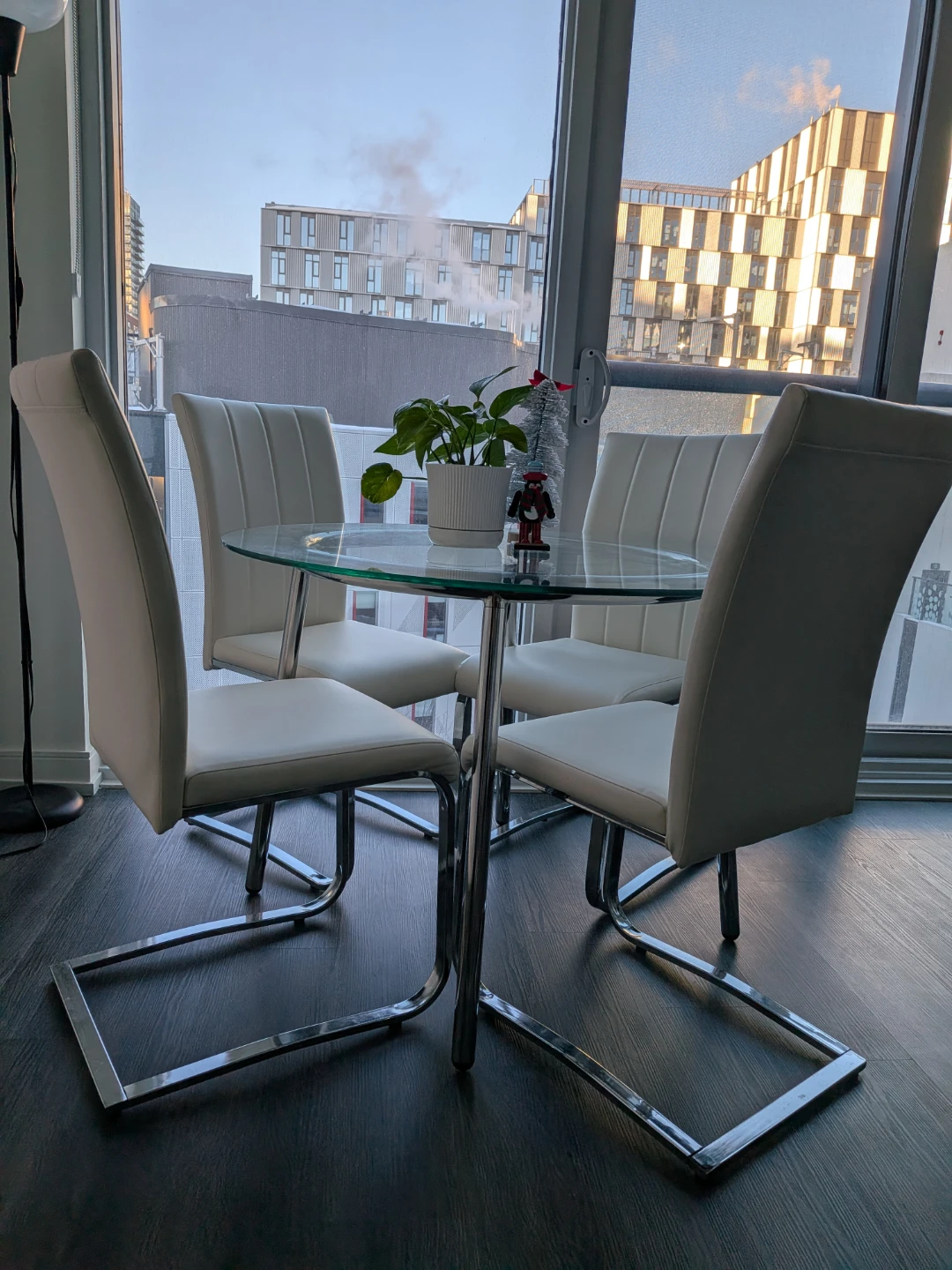 Glass Dining Table with 4 White Chairs - photo 5