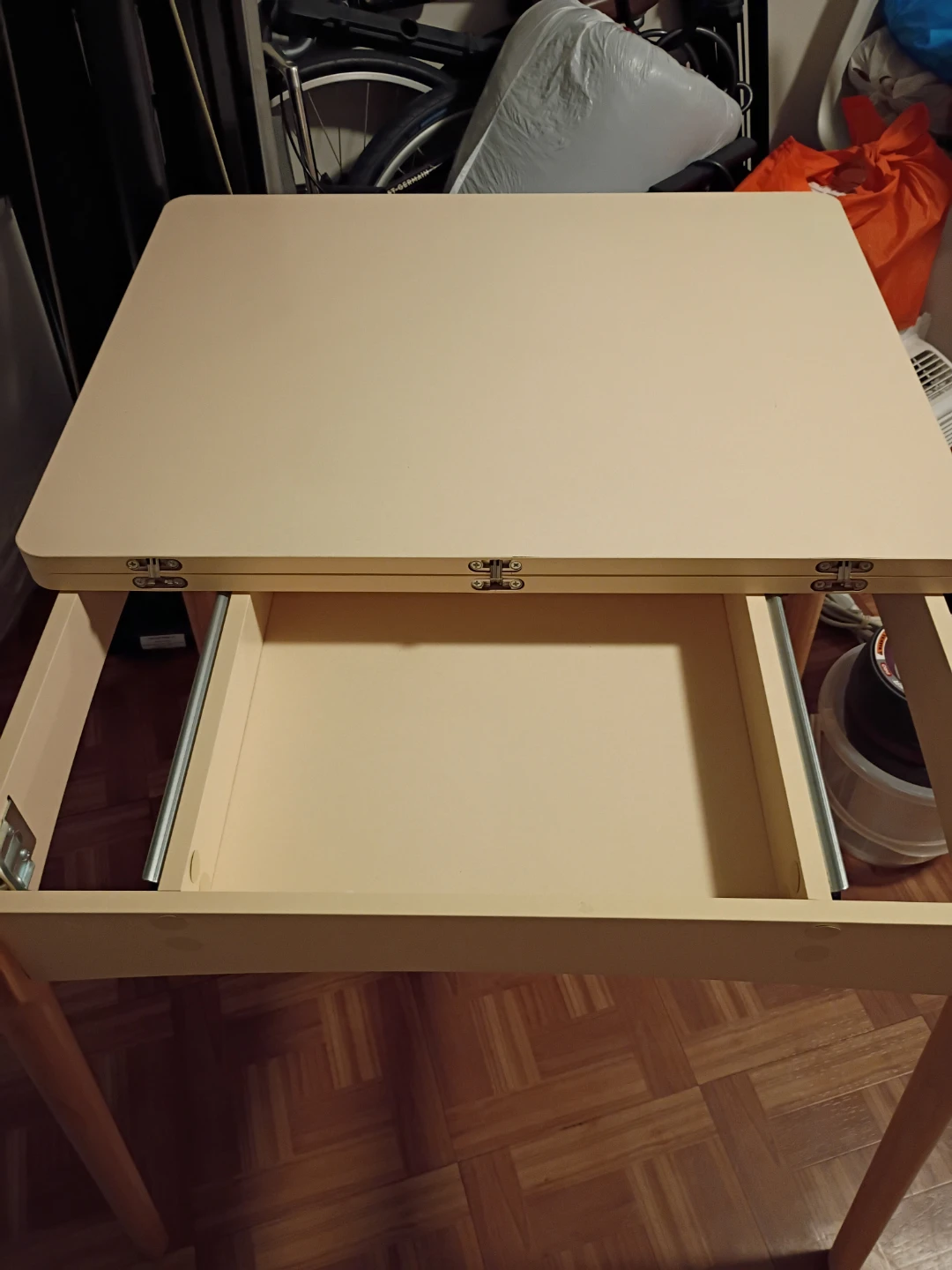 Beige Folding Table with Drawer - photo 5