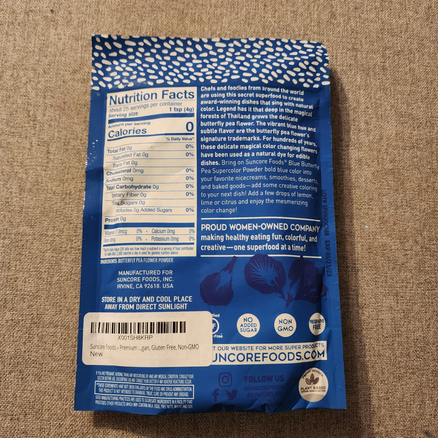Suncore Foods Blue Butterfly Pea Supercolor Powder (3.5 oz) - photo 2