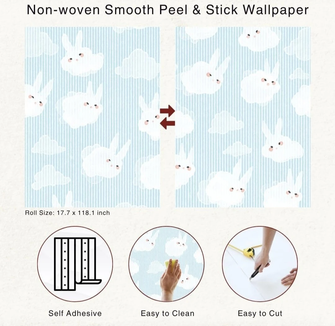 Aquatic Cloud Bunnies Peel & Stick Wallpaper 17.7"×118" - photo 4