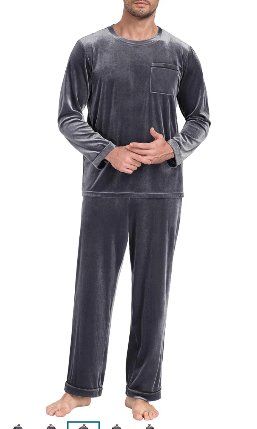 Men's Grey Velvet Pajama Set