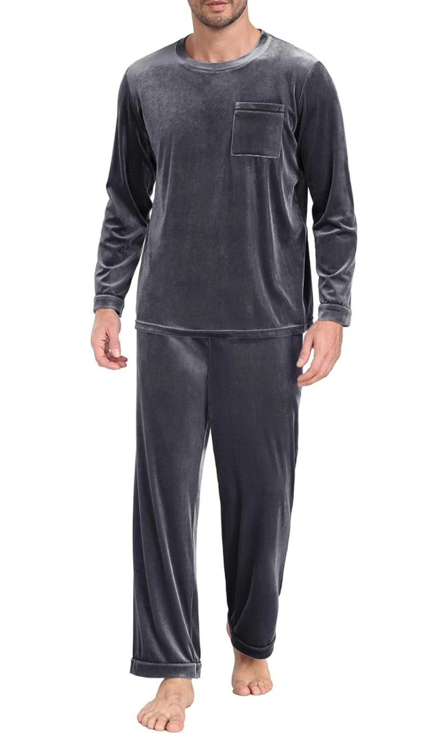 Men's Grey Velvet Pajama Set - photo 2