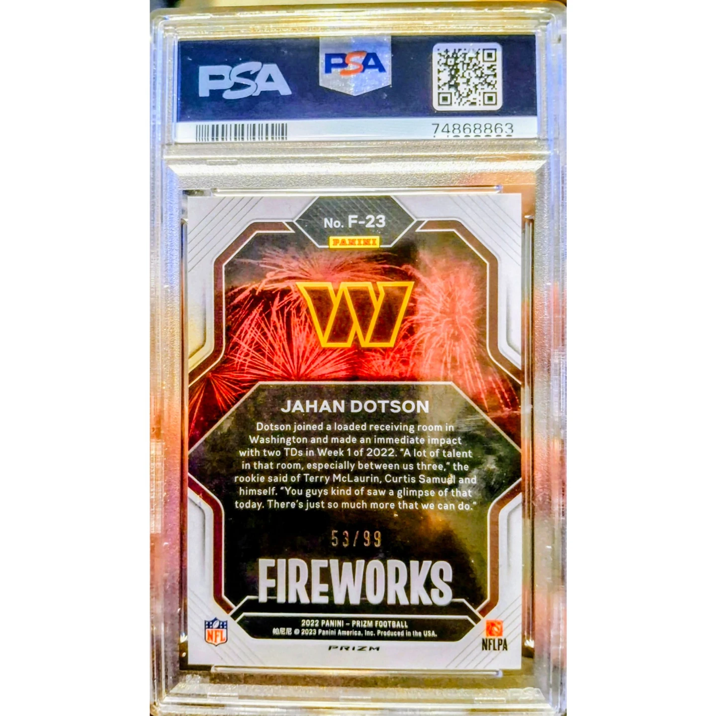 2022 Panini Prizm Football Johan Dotson RC Fireworks #F-23 - photo 2
