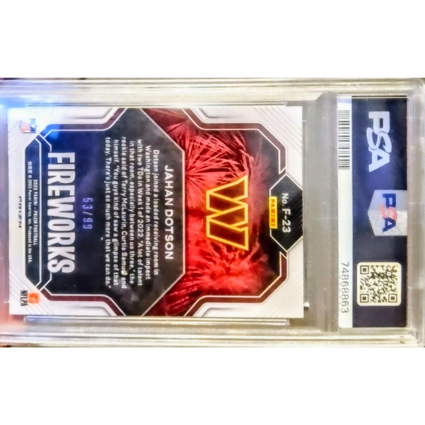2022 Panini Prizm Football Johan Dotson RC Fireworks #F-23 - photo 4