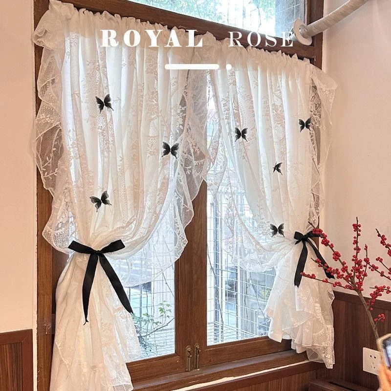 2Pcs Lace Butterfly Curtains