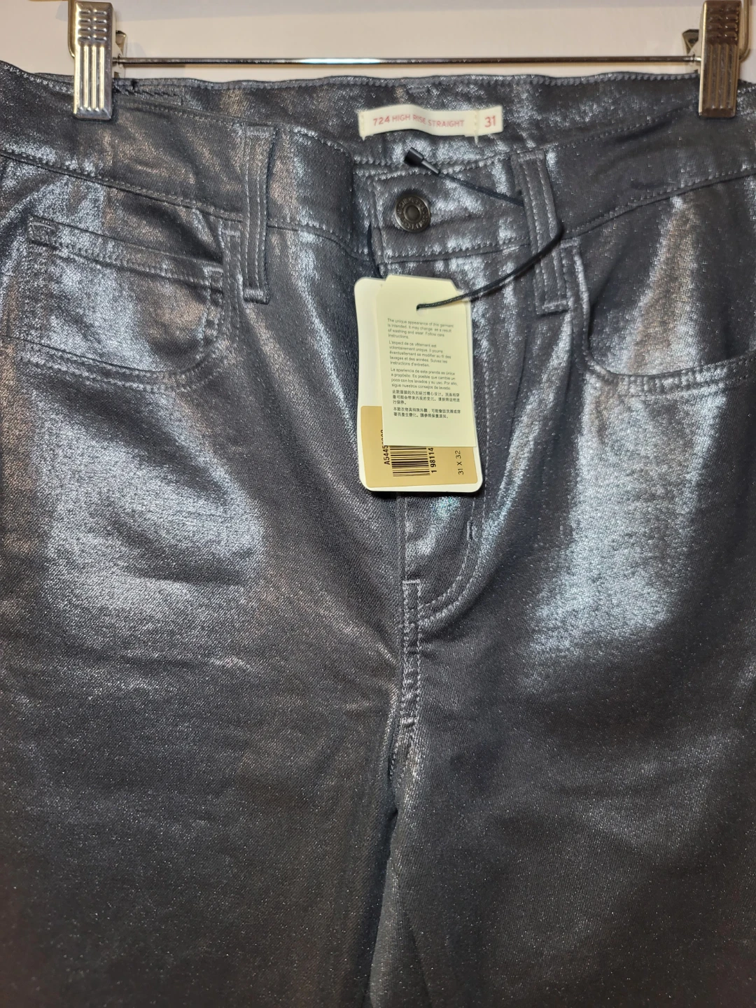 Levi's 724 High Rise Straight Jeans Metallic Black Size 31 - photo 5