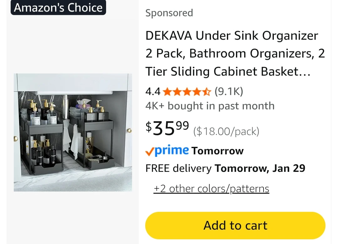 Under Sink 2 tier Organizer - 2 Pack, Black - photo 2
