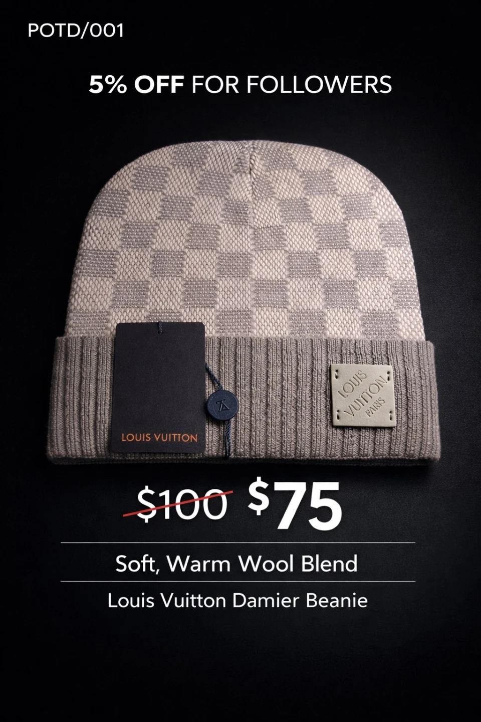 Louis Vuitton Damier Beanie - Soft Warm Wool Blend