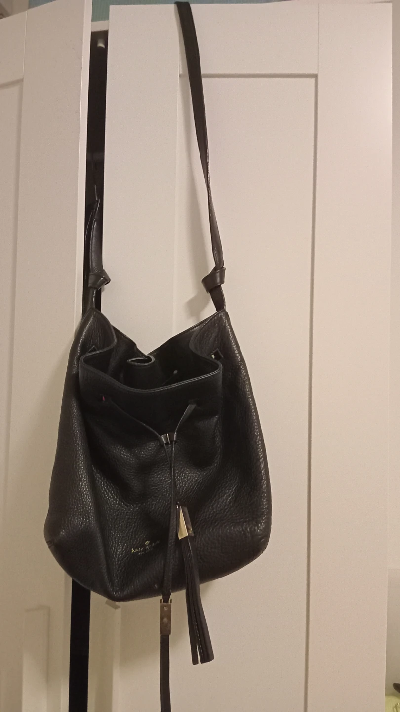 Kate Spade Black Leather Drawstring Shoulder Bag
