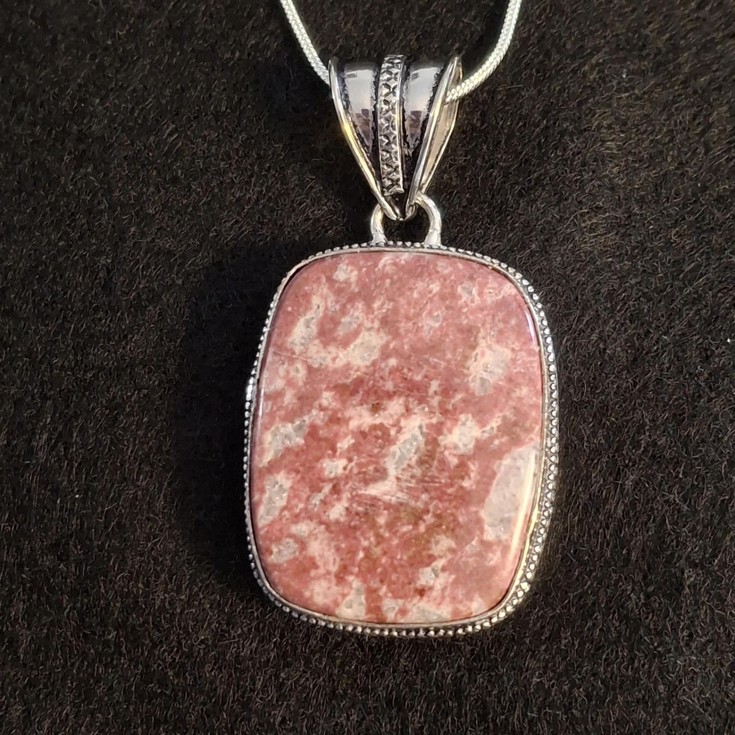 Pendant with Pink Rhodochrosite and Sterling Silver Chain