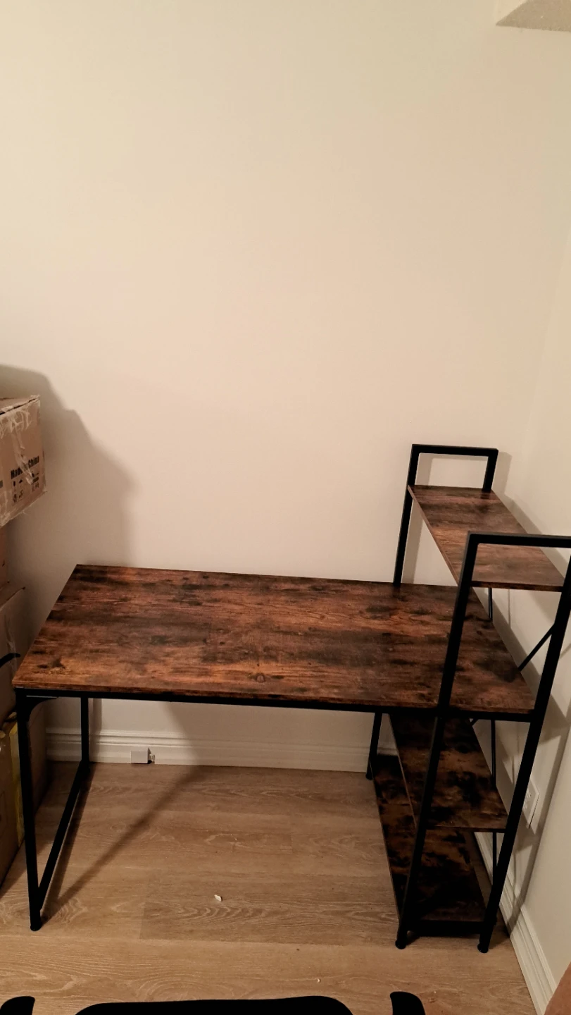 Brown Desk with built-in shelves
