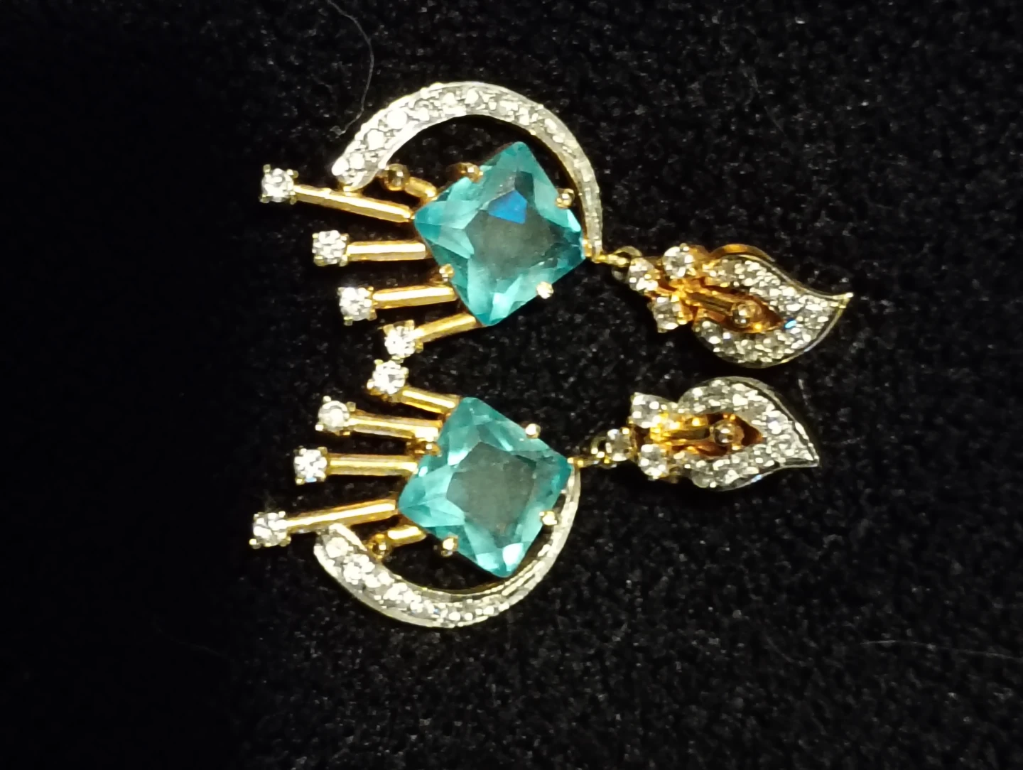 Dangle Earrings with Blue Gemstones and Diamonds