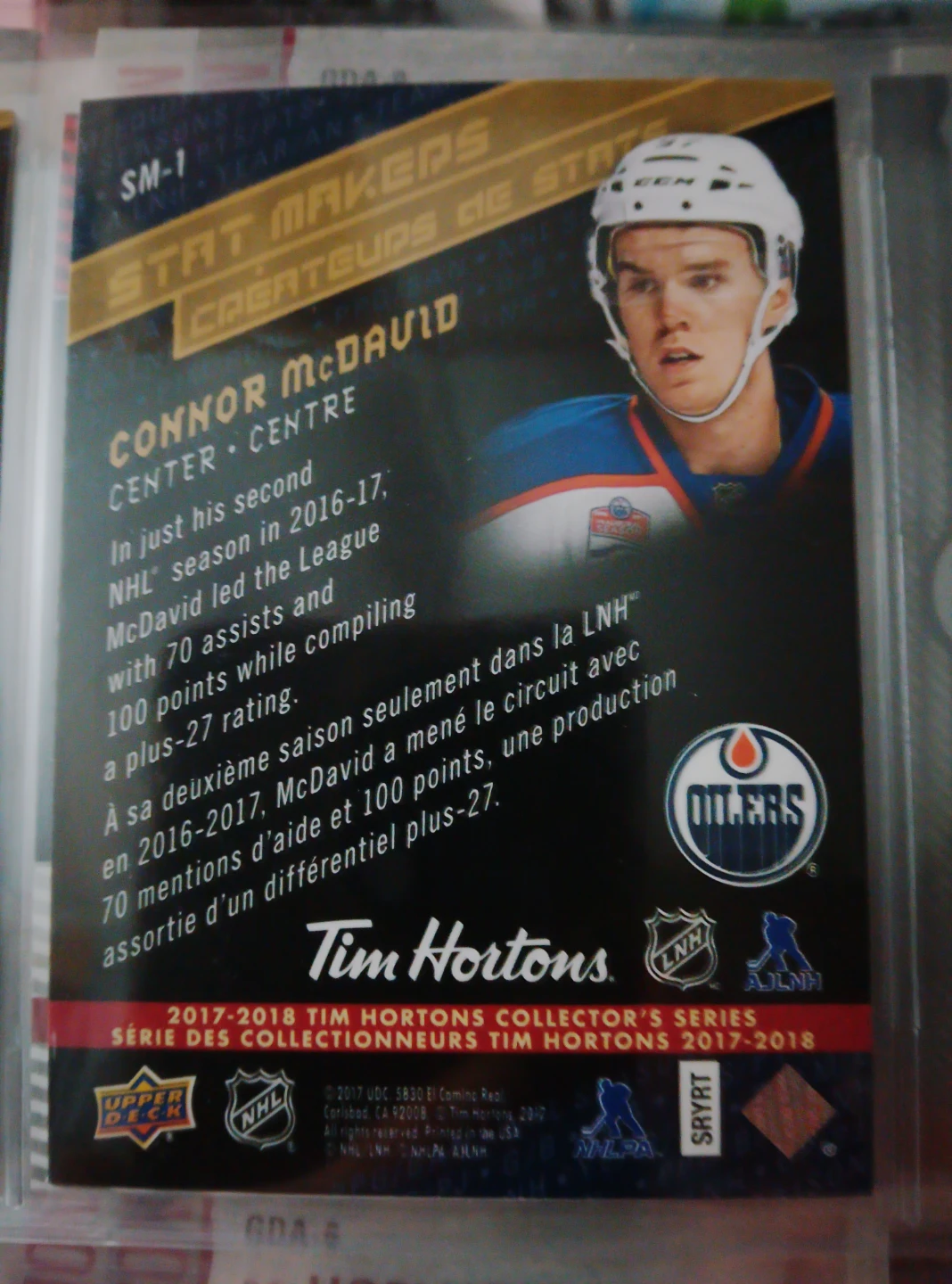 Connor McDavid 2017-2018 Tim Hortons Hockey Card