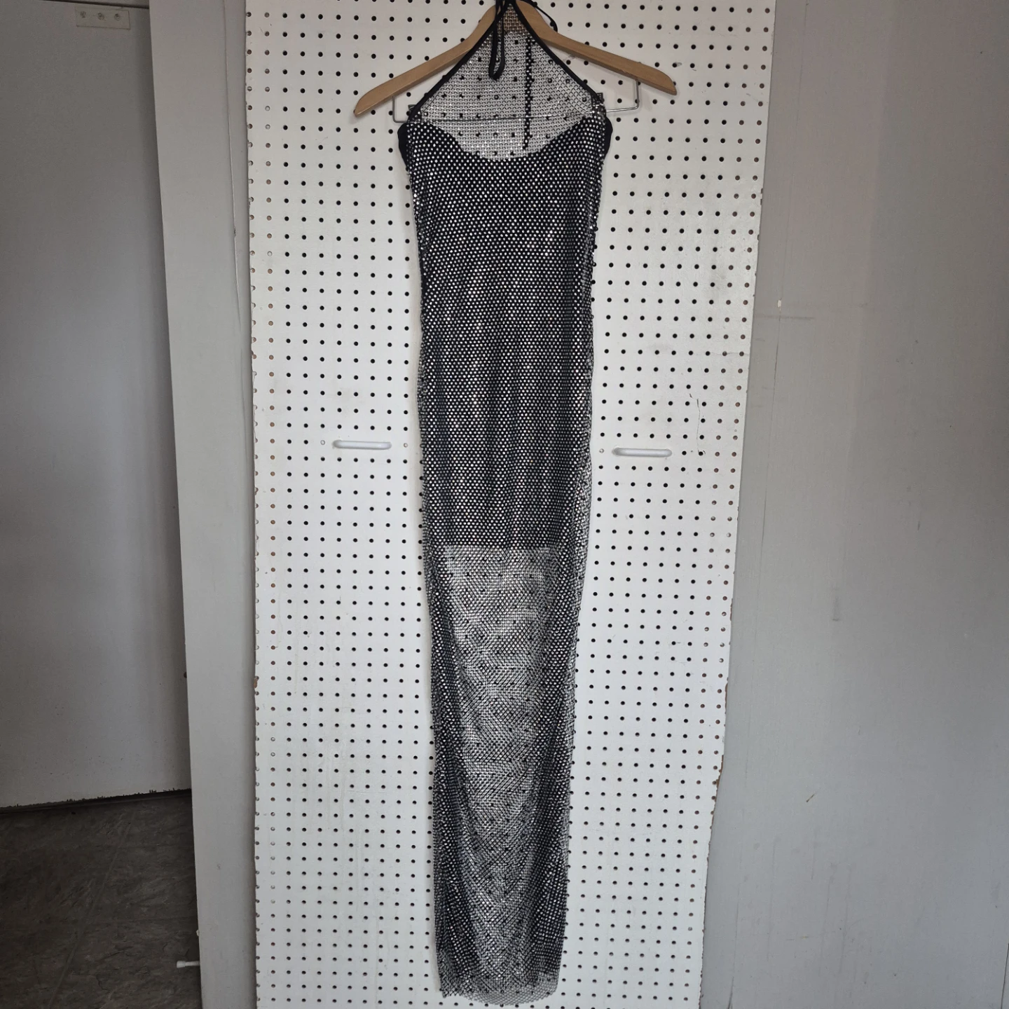 Grey lab rhinestone mesh Black Halter Maxi Dress - photo 3