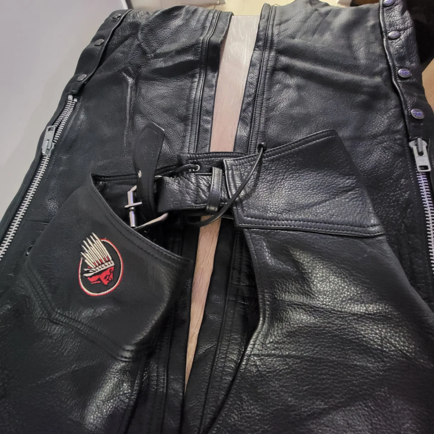 Black Leather Indian Motorcycle Chaps size smal - photo 2