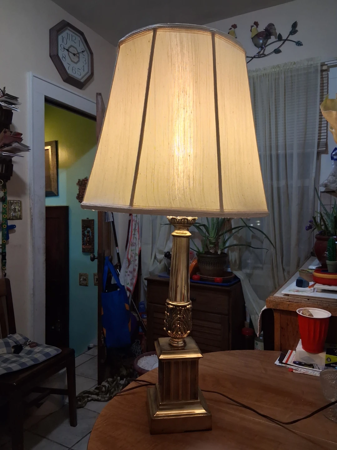 Brass Table Lamp with Beige Lampshade