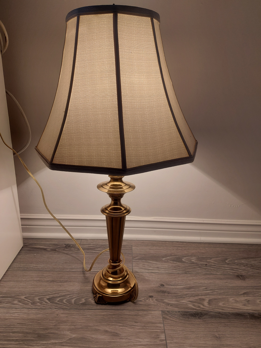 Brass Table Lamp with Beige Shade
