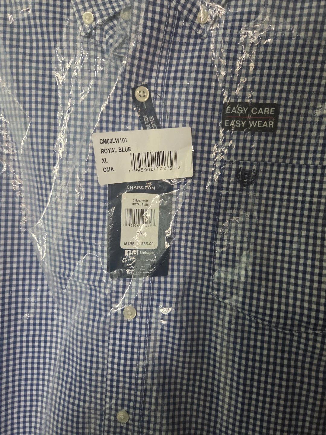 Chaps Men's XL Blue Checkered Button Down Long Sleeve - photo 4