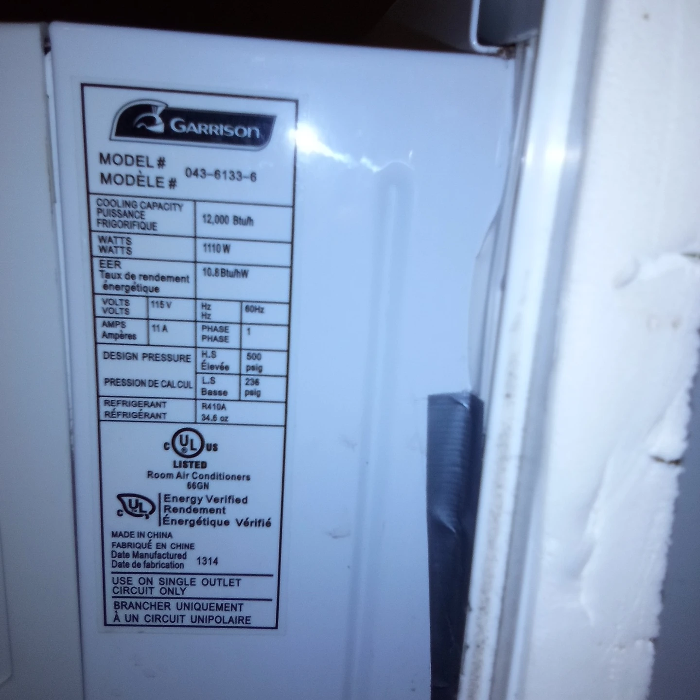 🥕Garrison Room Air Conditioner - Model 043-6133-6 - photo 3