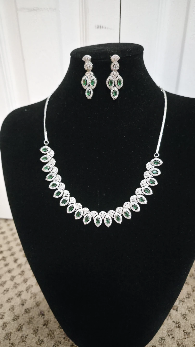 Green & Silver Necklace and Earring Set - photo 2