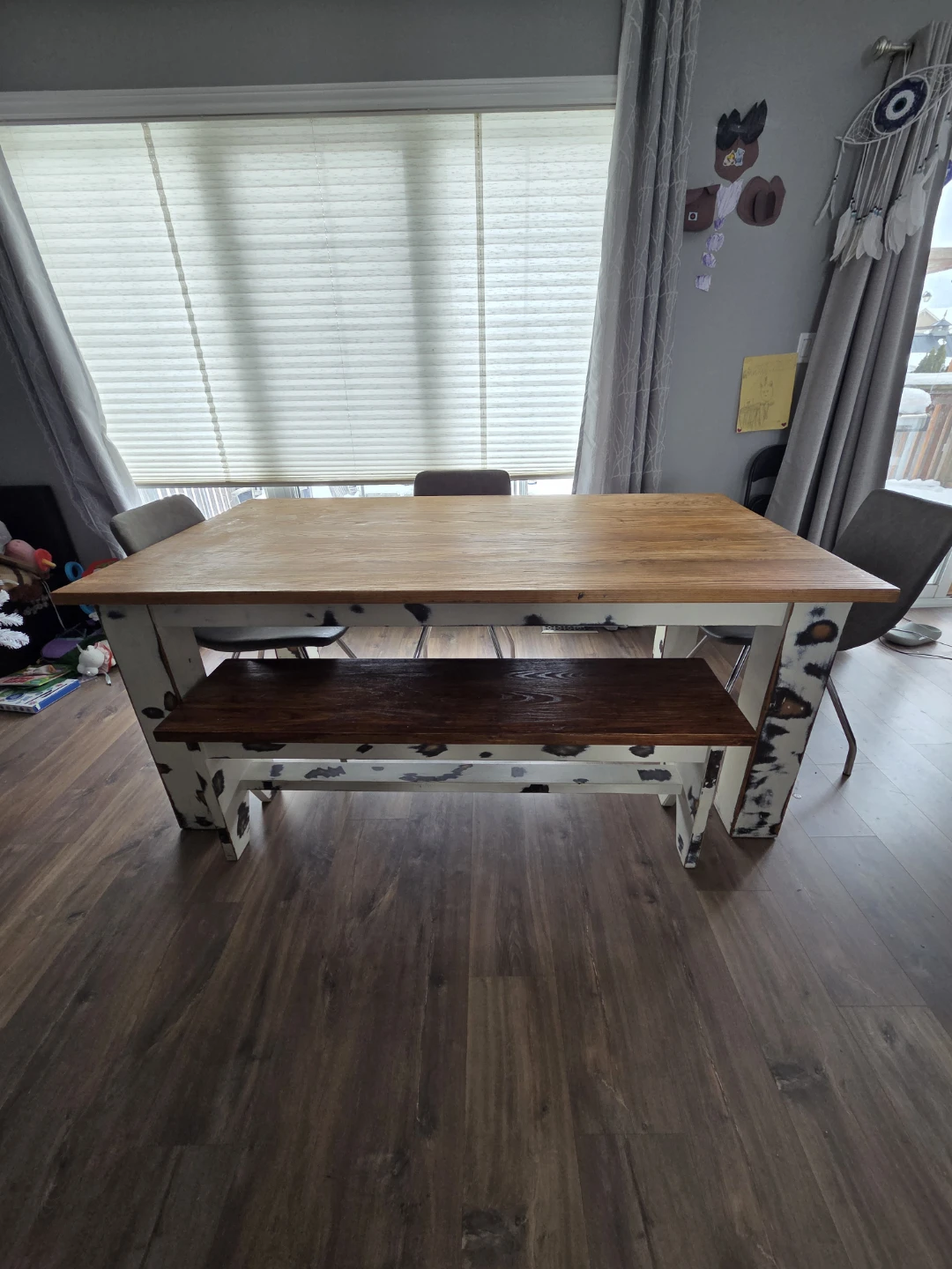 Farmhouse Dining Table and Bench Set