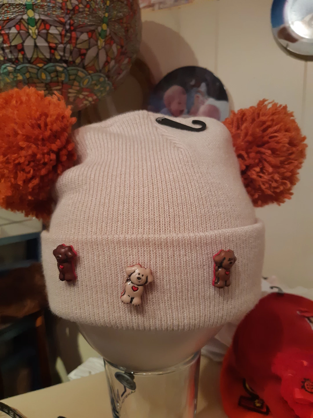 Pom Pom Beanie with Dog Accents