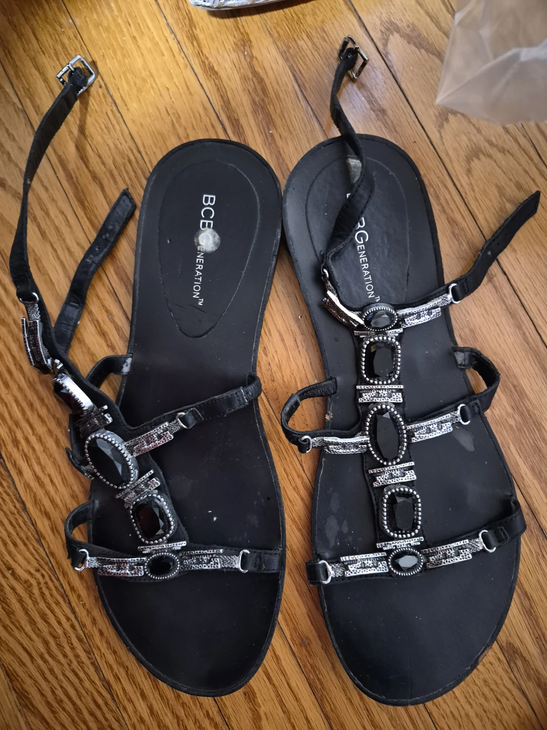 BCBGeneration Black Embellished Sandals Size 8