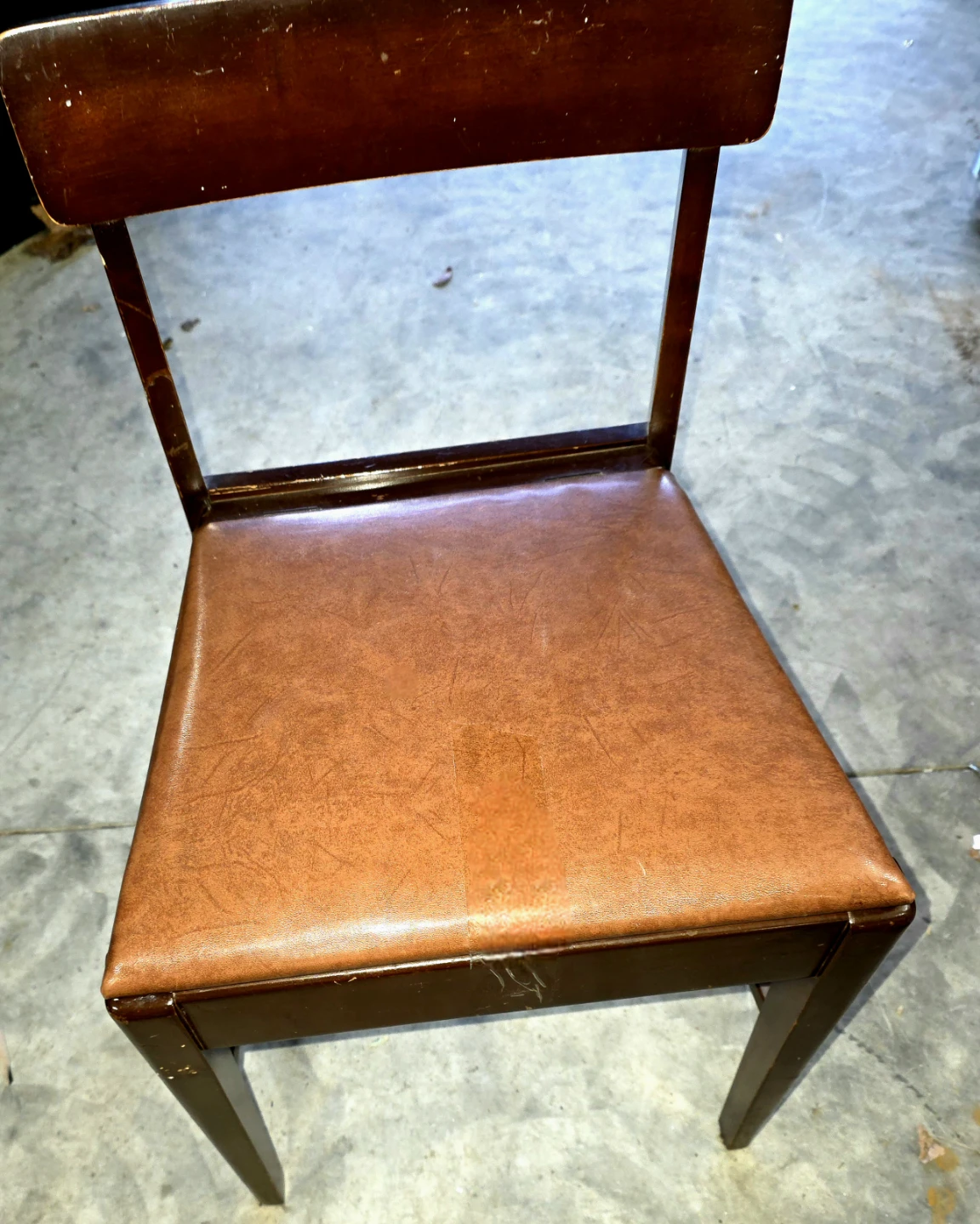 Wooden Dining Chair with Brown Vinyl Seat