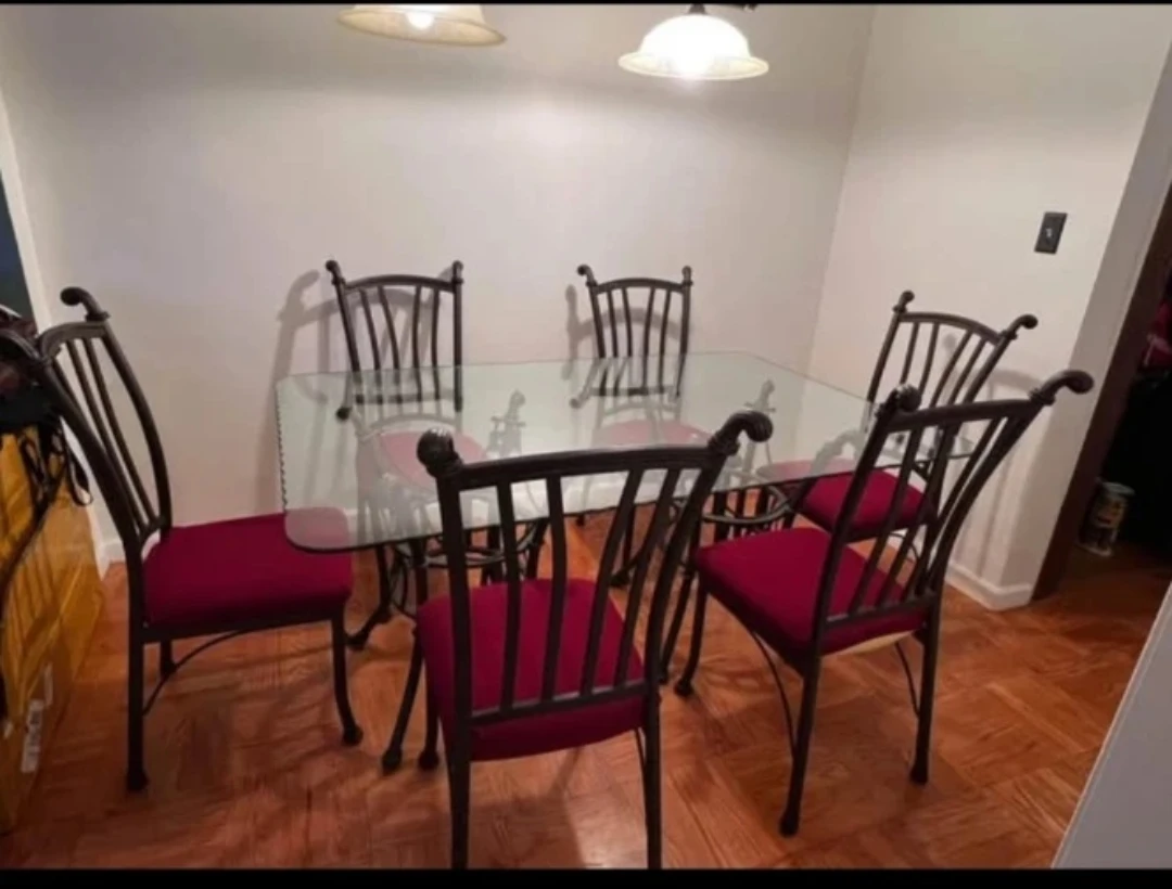 Glass Top Dining Table with 6 Chairs