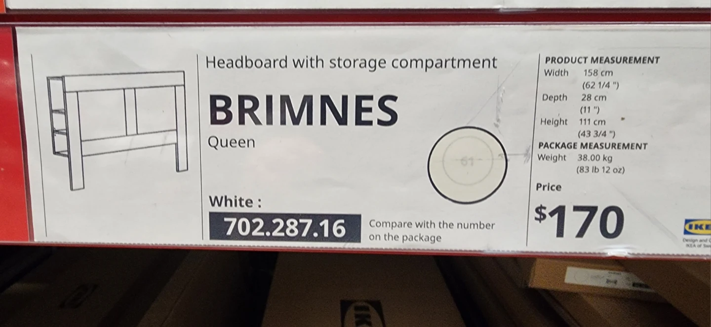 IKEA BRIMNES Full Headboard with Storage - White