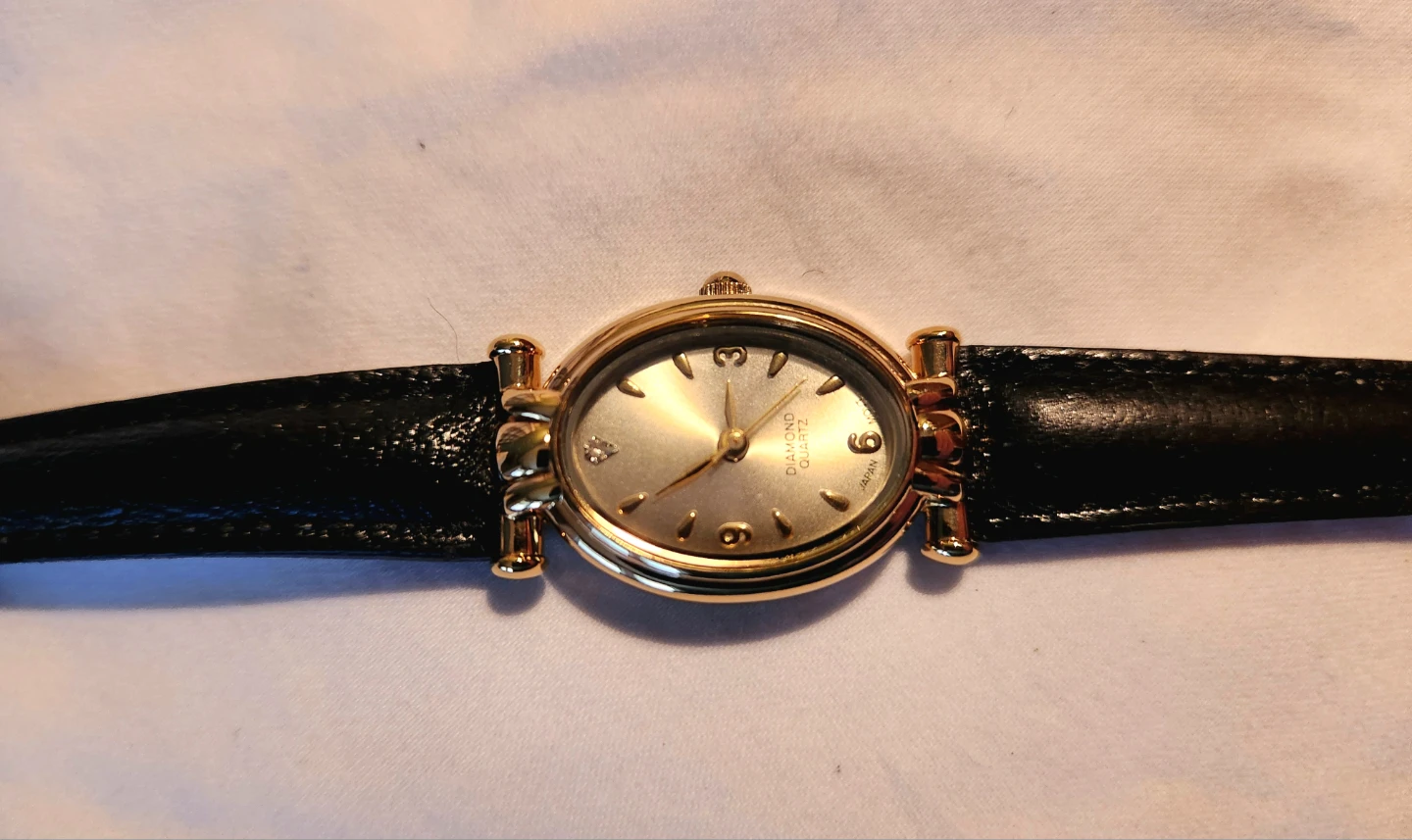 Women's Diamond Quartz Watch with Black Leather Band