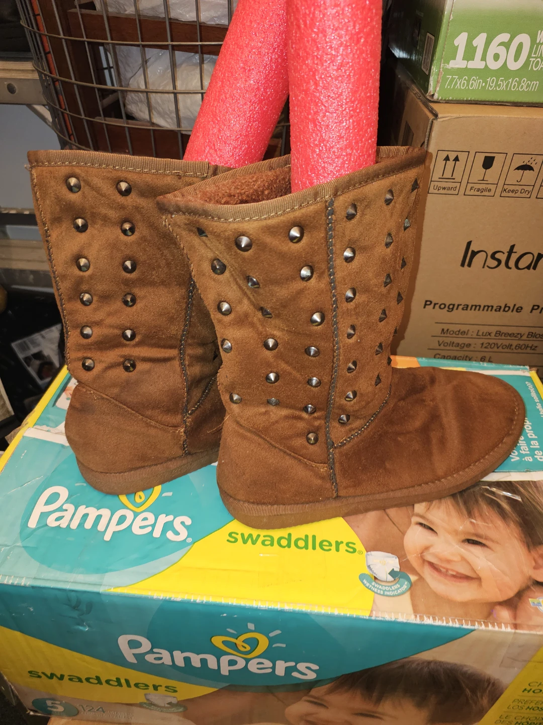 Brown Faux Suede Studded Boots - photo 2