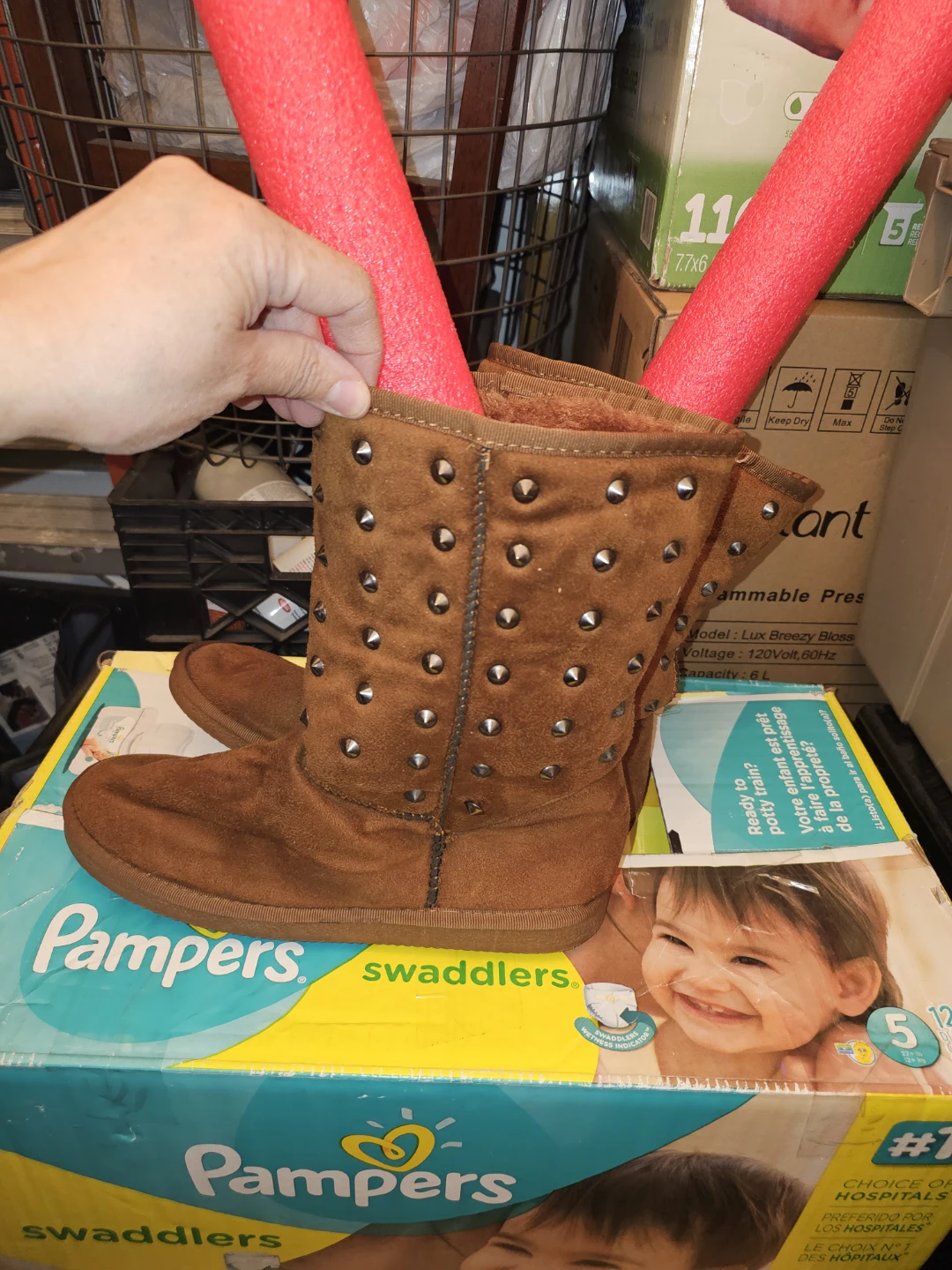 Brown Faux Suede Studded Boots - photo 3