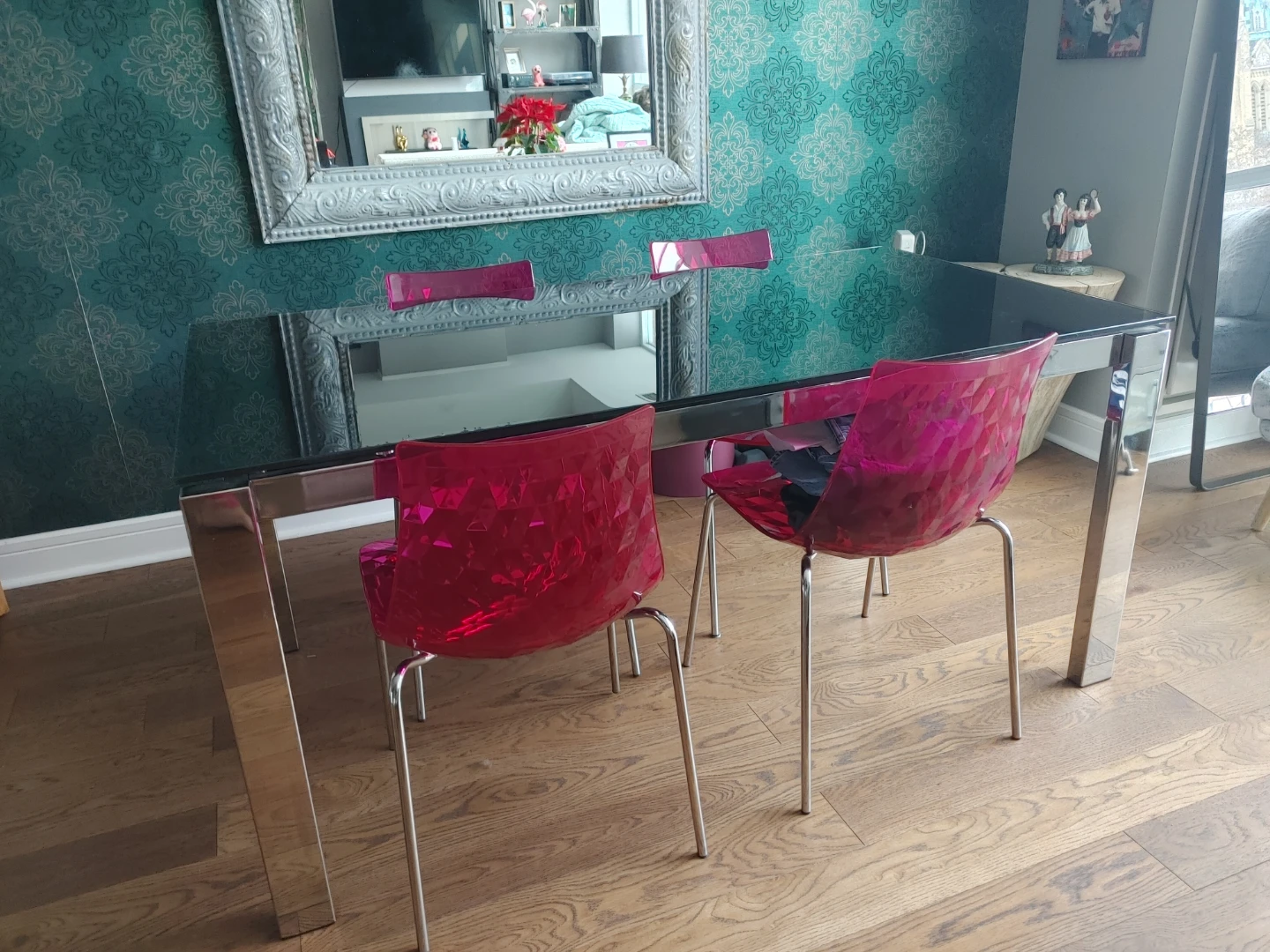 Calligaris Dining Table with Glass Top and Chrome Legs