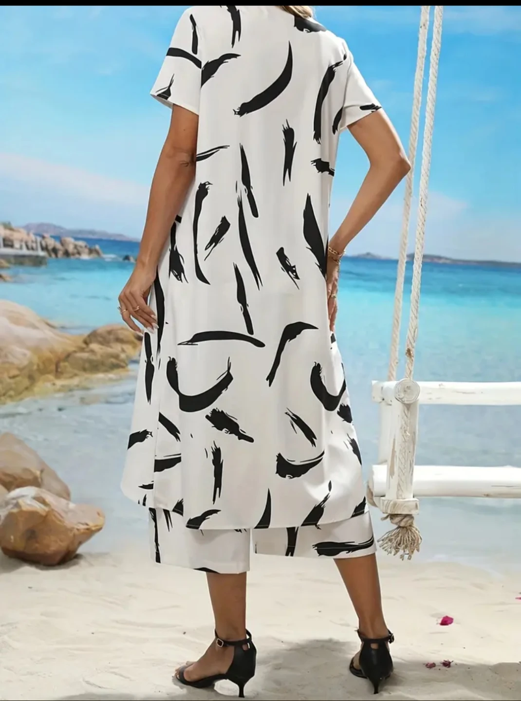 Women's Abstract Brush Stroke Print Maxi Dress - photo 2