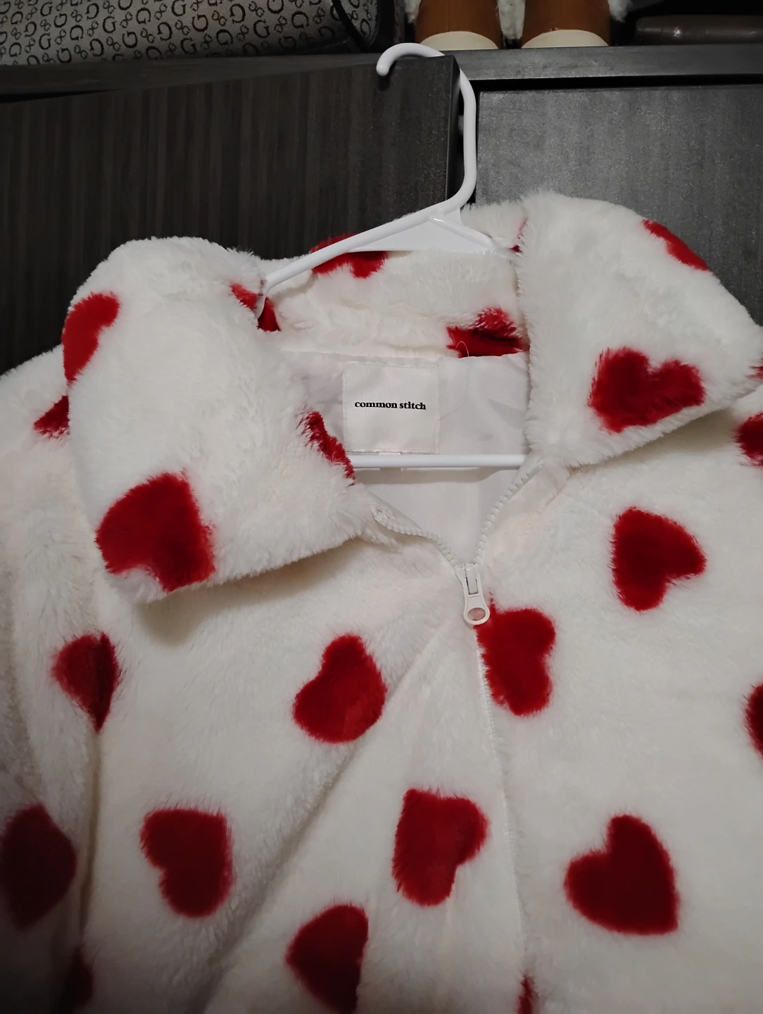 Common Stitch Heart Print Fleece Jacket